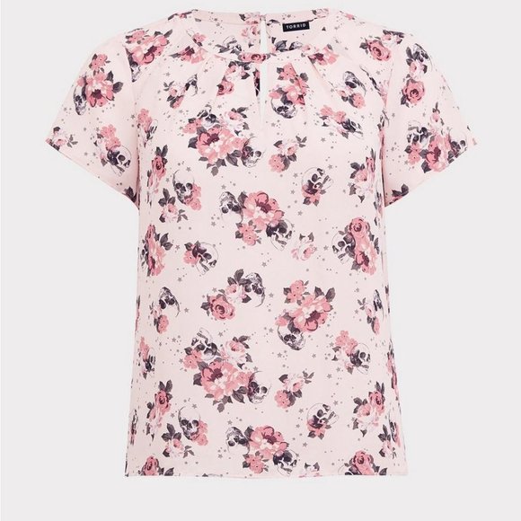 Plus Size 3X Womens Skull Georgette Torrid Cut-out blouse gothic Pink rockabilly - Picture 2 of 3